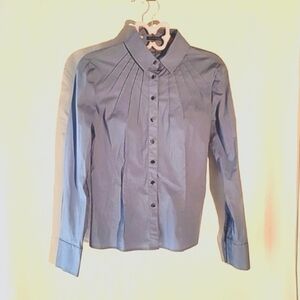 Anne Klein Blue Pleaded Button Down, Long Sleeve Blouse, Size: 6